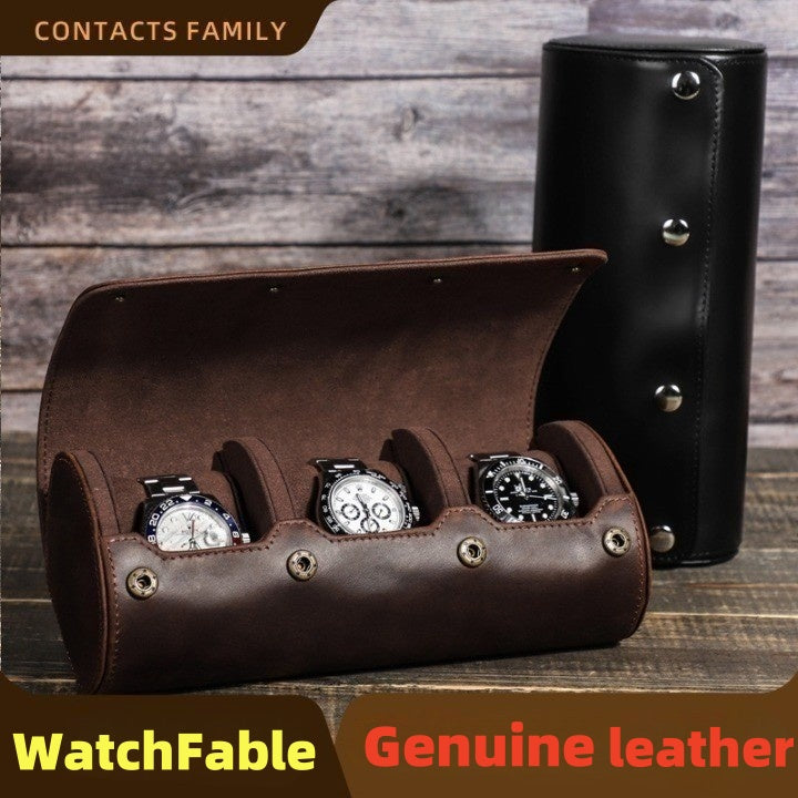 Luxury Genuine Leather Watch Roll Case – Premium Travel & Storage Organizer for 3 Watches