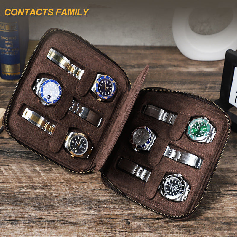 Luxury Genuine Leather Watch Case — Holds 6 Watches for Travel & Storage handmade
