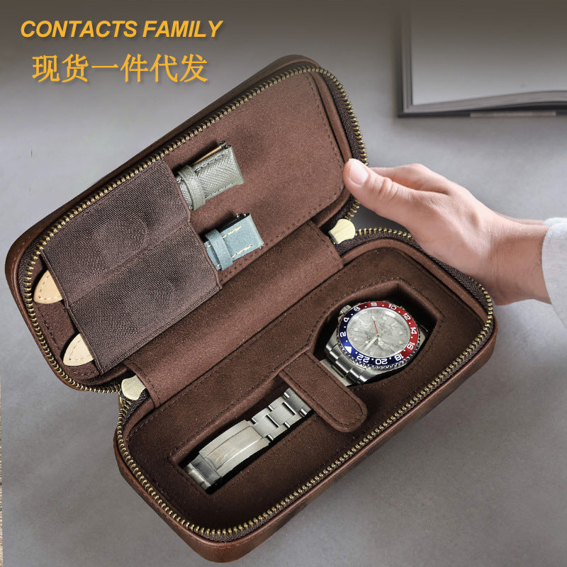 Premium Genuine Leather Watch Case – Travel Organizer for Watches and Bands