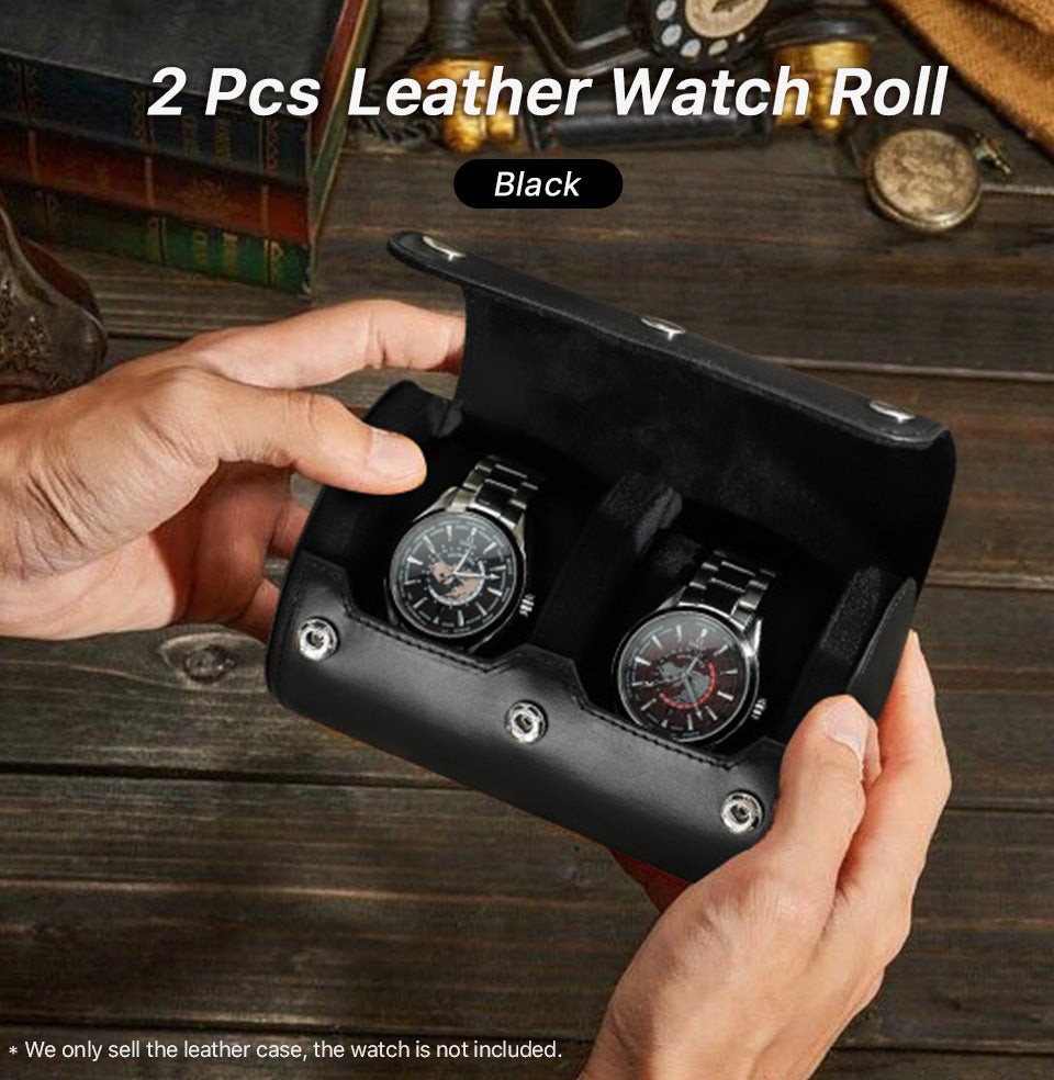 Premium Genuine Leather 2 Watch Roll Case – Luxury Travel & Display Storage