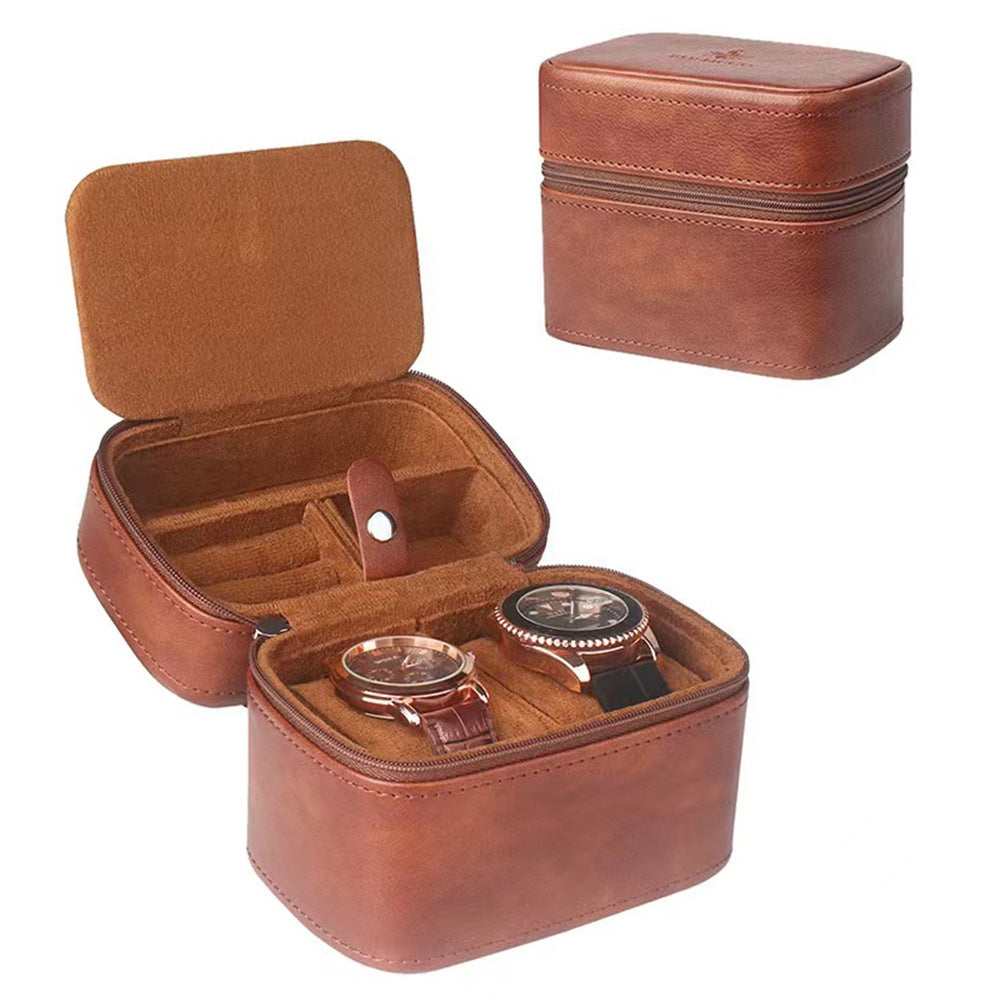 Luxury Genuine Leather Watch Case – Premium Travel Organizer for 2 Watches
