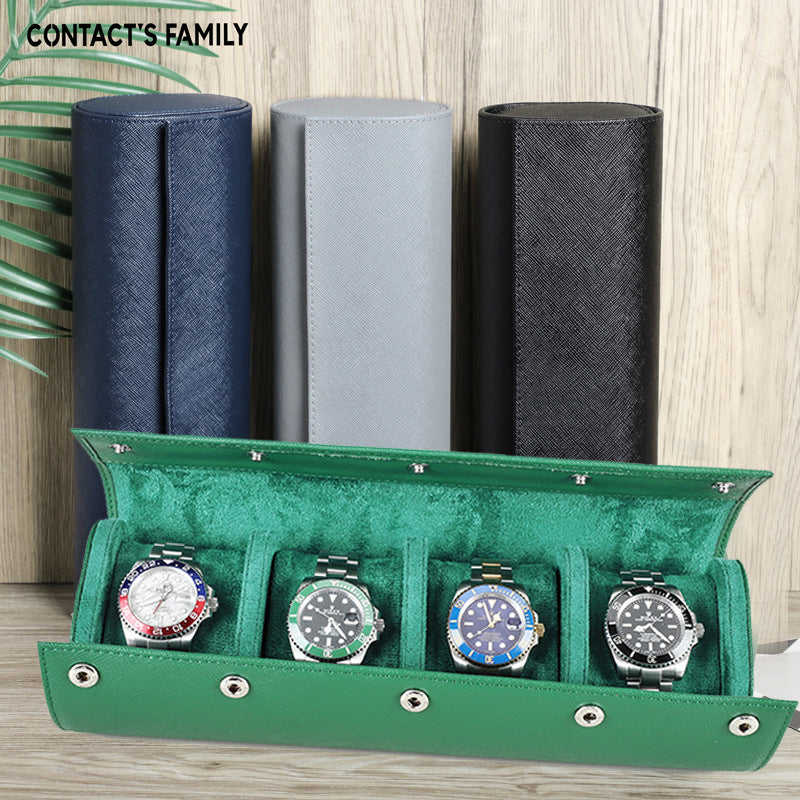 Luxury Genuine Leather Watch Roll — 4-Slot Travel Watch Storage Case for Stylish Protection