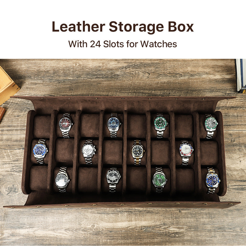 Elegant genuine  Leather Watch Storage Box – 24 Slots for Collectors Travel & Display