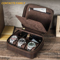 Premium Genuine Leather Watch Travel Case — 3-Slot Storage with Extra Compartment for Accessories