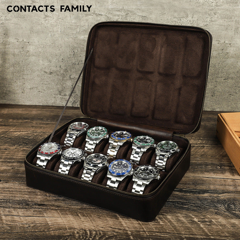 Premium Genuine Leather Watch Case – 10 Slot Luxury Storage Organizer