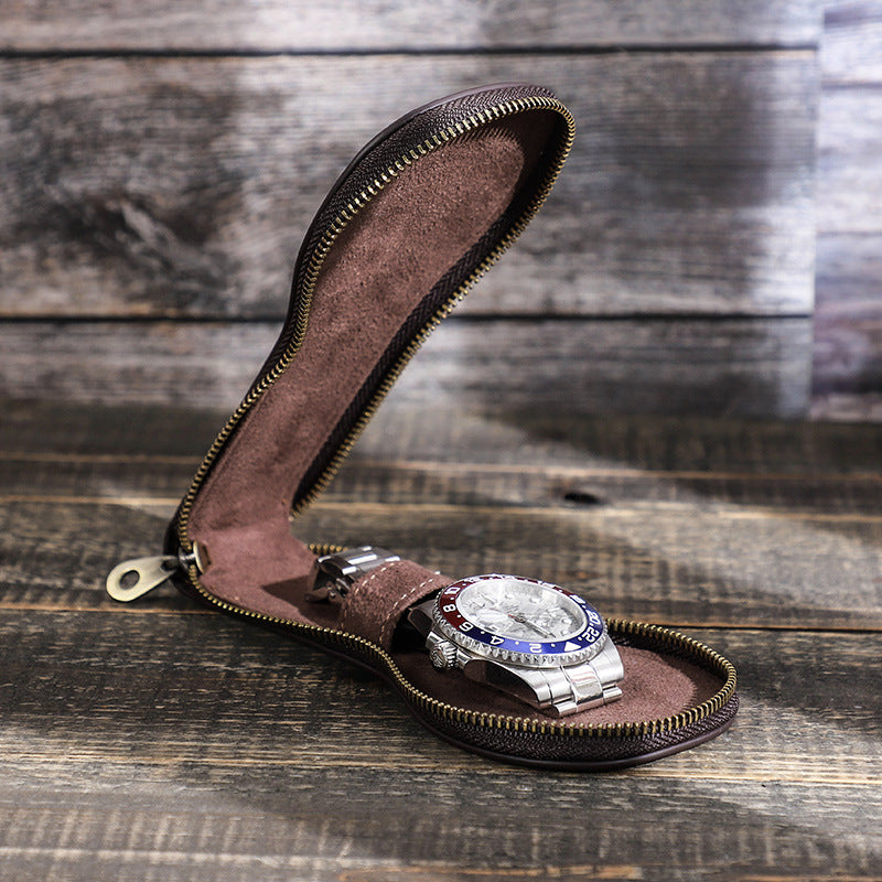 Luxury Genuine Leather Watch Storage Box – Trendy Handmade Travel Case for Watches ONE