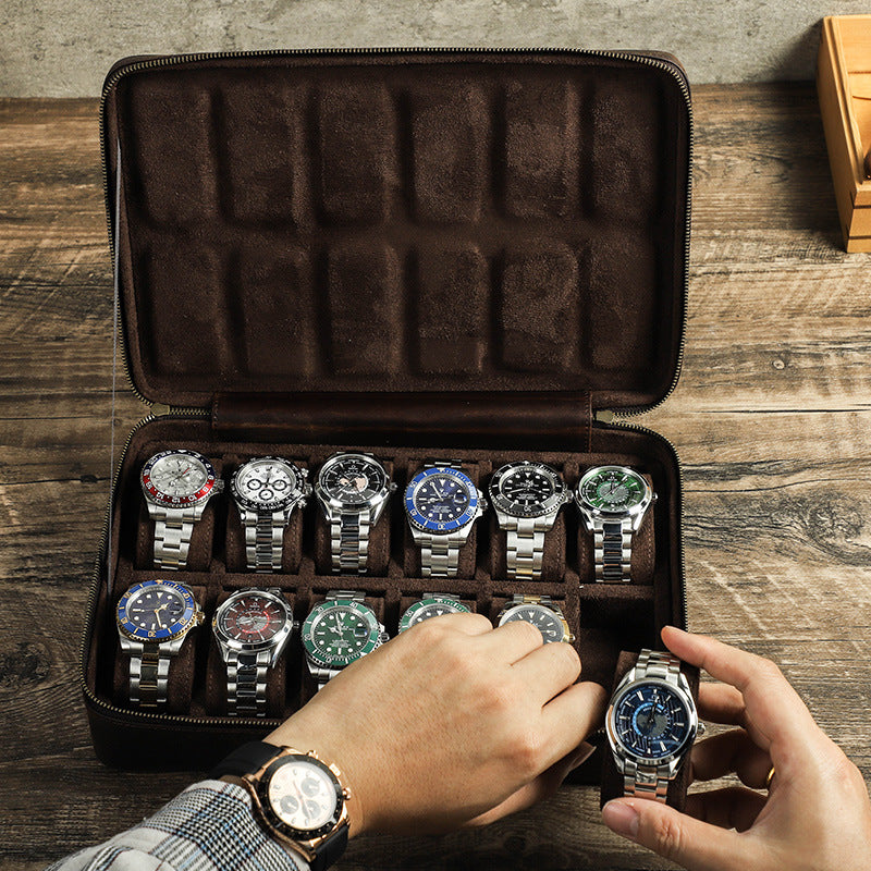 Luxury Genuine Leather Watch Case – 12 Slot Premium Organizer for Travel & Display