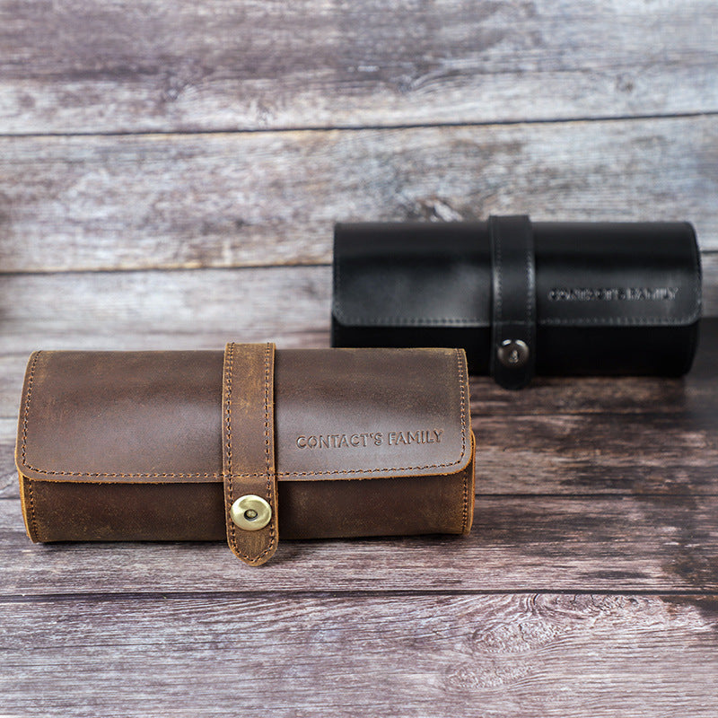 Personalized Watch Roll Black brown- Add name or initials Genuine leather watch box By Watchfable