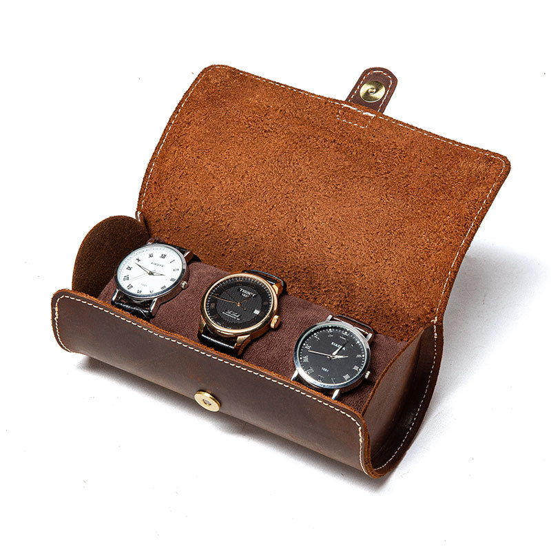 Luxury Full-Grain Leather Watch Case – Premium 3 Slot Travel Organizer for Watches