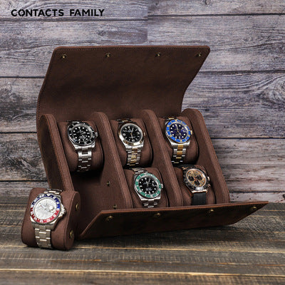 Luxury Genuine Leather Watch Roll Case — Holds 6 Watches for Travel & Storage Box