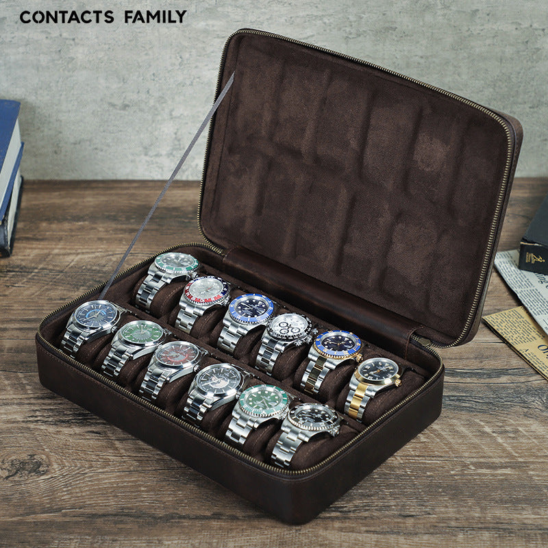 Luxury Genuine Leather Watch Case – 12 Slot Premium Organizer for Travel & Display
