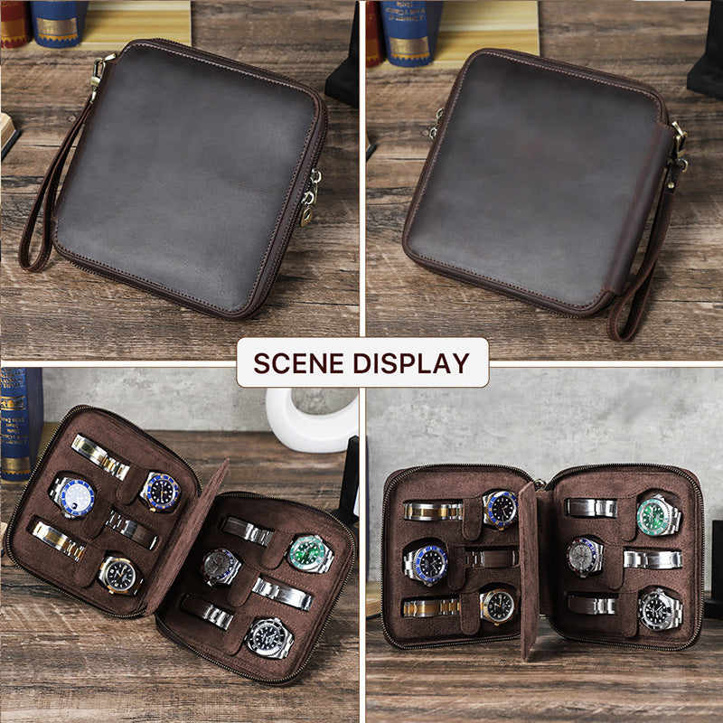 Luxury Genuine Leather Watch Case — Holds 6 Watches for Travel & Storage handmade