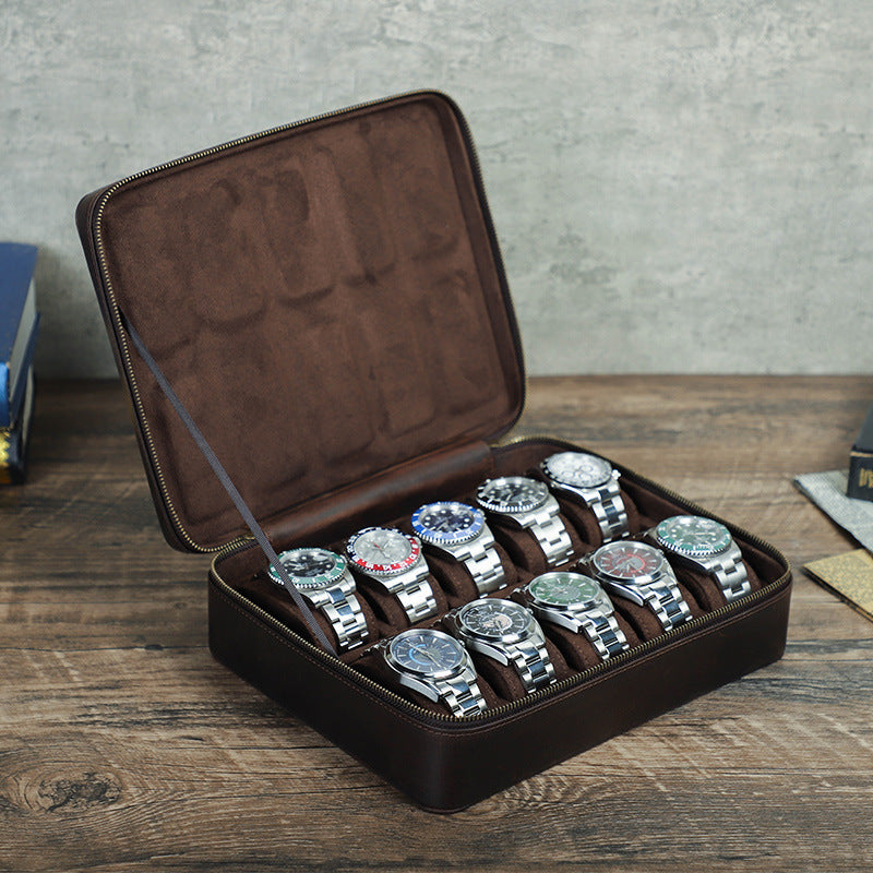 Custodia per orologio in vera pelle di alta qualità - Organizer di lusso con 10 scomparti 