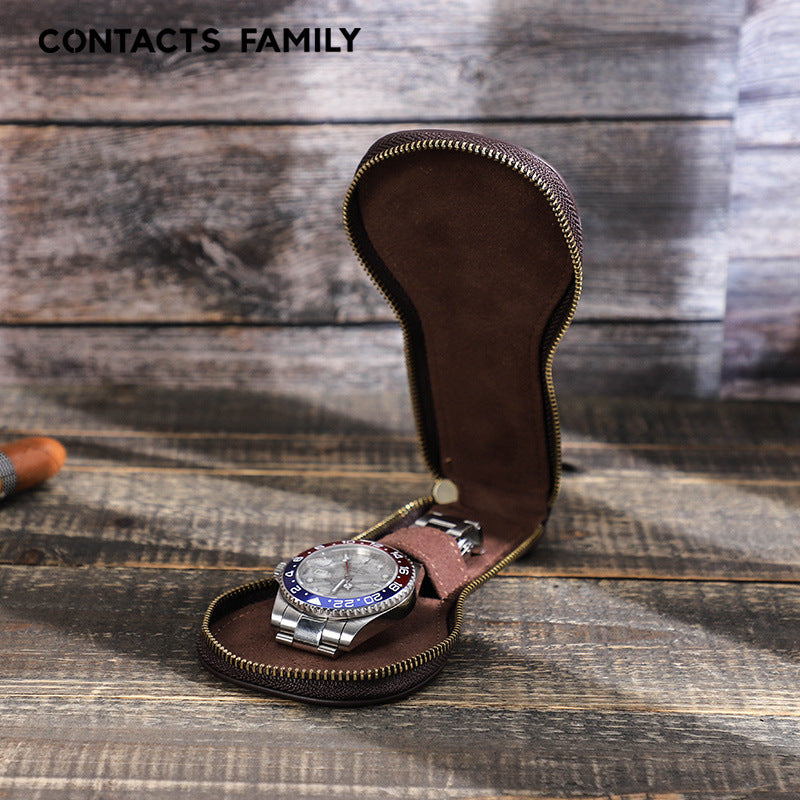 Luxury Genuine Leather Watch Storage Box – Trendy Handmade Travel Case for Watches ONE