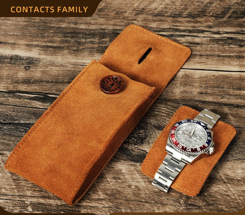 Premium Genuine Leather Single Watch Storage Pouch – Luxury Travel Case for Secure Protection