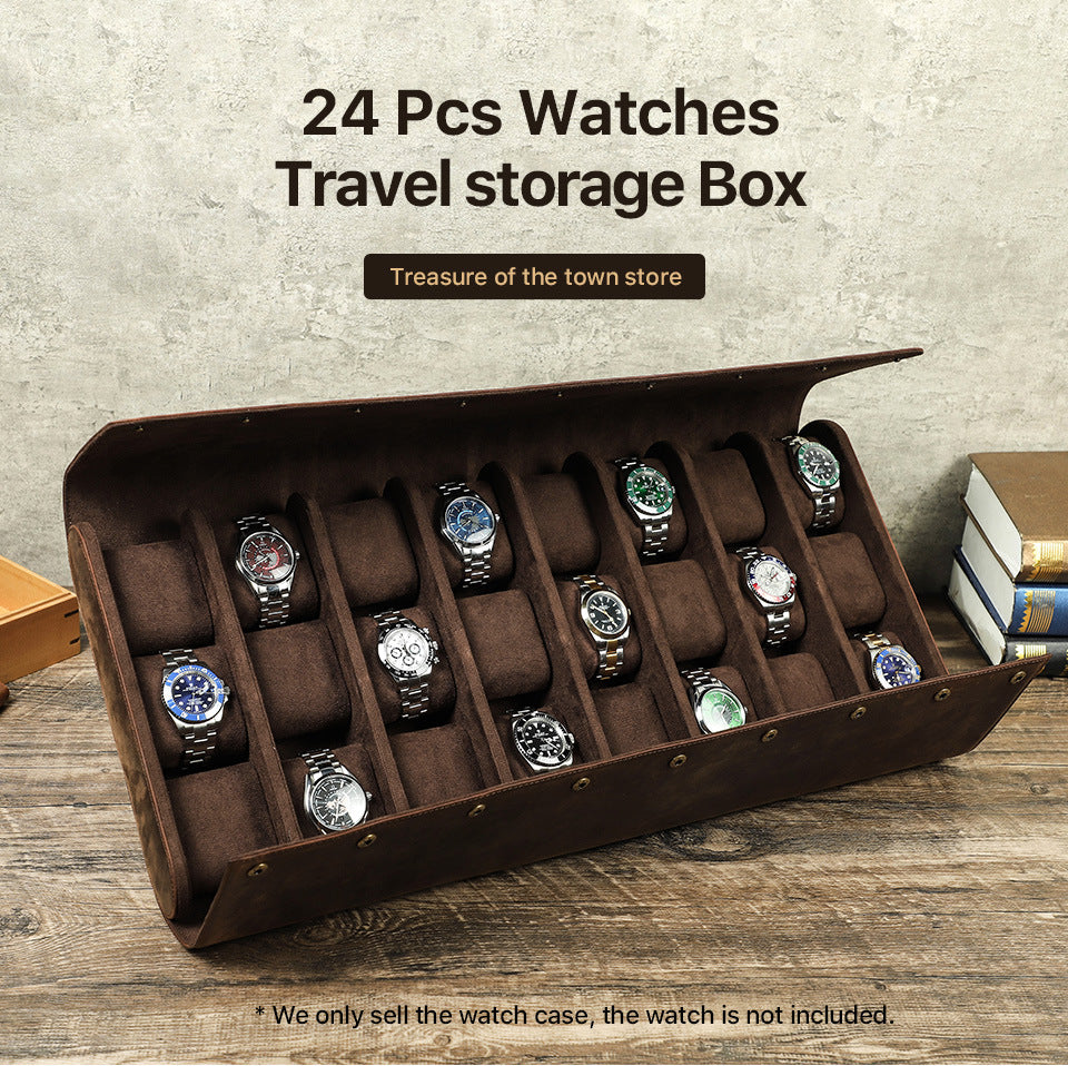Elegant genuine  Leather Watch Storage Box – 24 Slots for Collectors Travel & Display