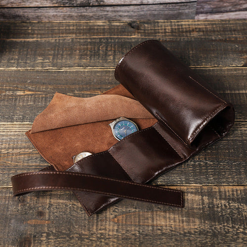 Premium Genuine Leather Watch Roll – 6 Slot Travel Case for Men’s or Woman’s Watches