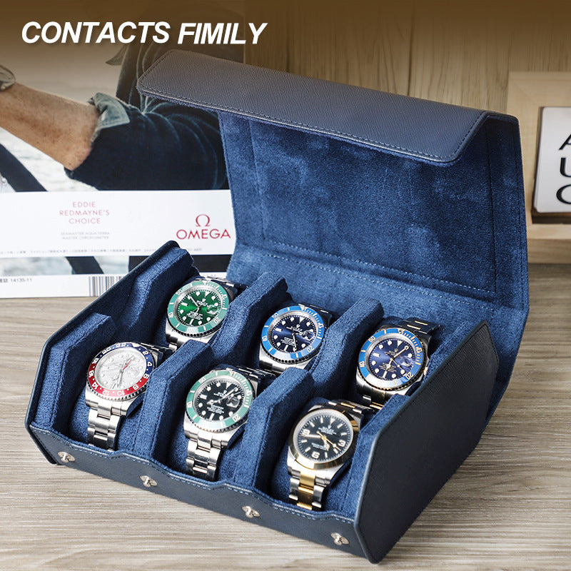 Luxury Genuine Leather Watch Case – 6 Slot Premium Travel Watch Organizer