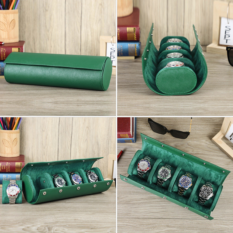 Luxury Genuine Leather Watch Roll — 4-Slot Travel Watch Storage Case for Stylish Protection