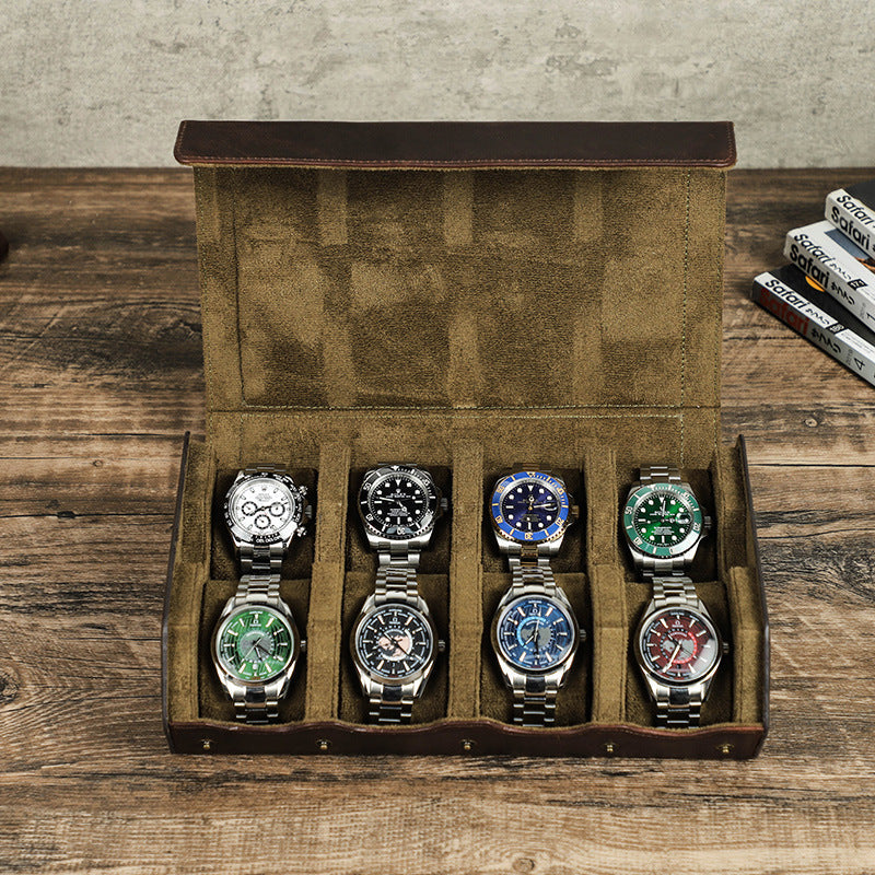 Premium Genuine Leather Watch Case – 8 Slot Luxury Watch Storage Organizer