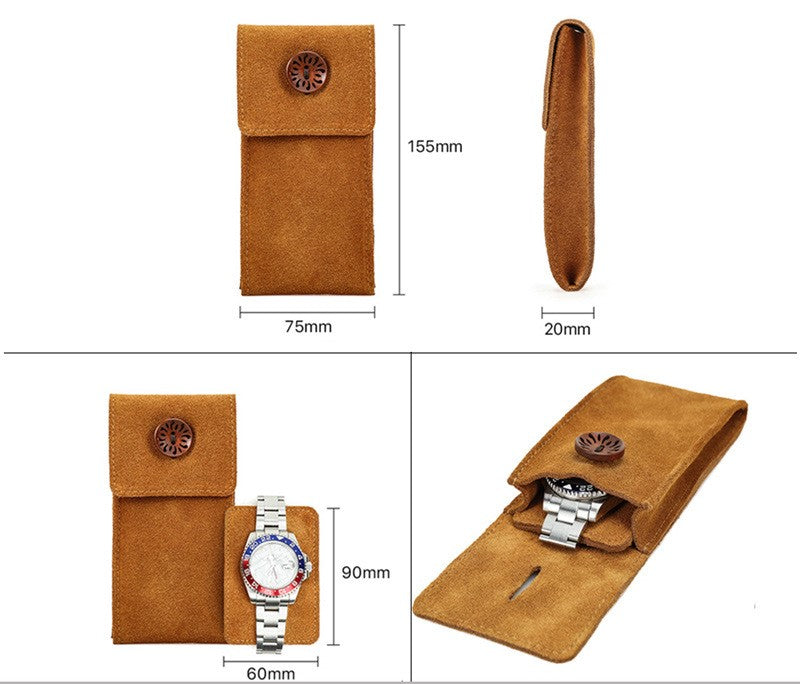 Premium Genuine Leather Single Watch Storage Pouch – Luxury Travel Case for Secure Protection