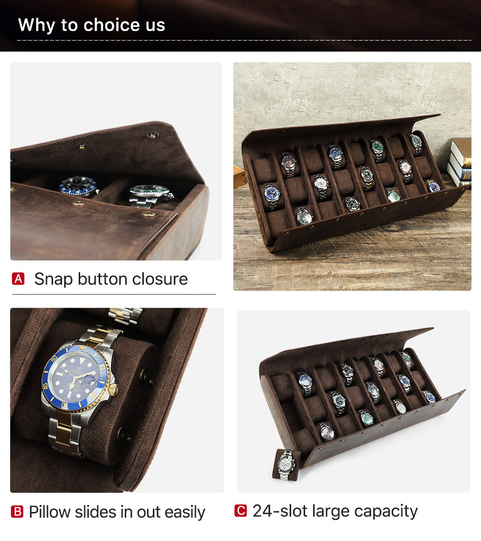 Elegant genuine  Leather Watch Storage Box – 24 Slots for Collectors Travel & Display