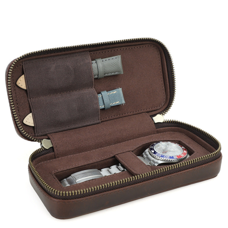 Premium Genuine Leather Watch Case – Travel Organizer for Watches and Bands