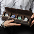 Premium Genuine Leather Watch Roll — Elegant 4-Slot Travel Watch Storage Case