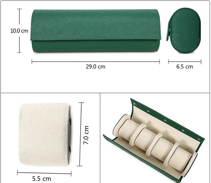 Luxury Genuine Leather Watch Roll — 4-Slot Travel Watch Storage Case for Stylish Protection