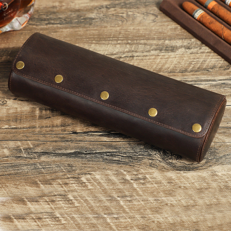 Premium Genuine Leather Watch Roll — Elegant 4-Slot Travel Watch Storage Case