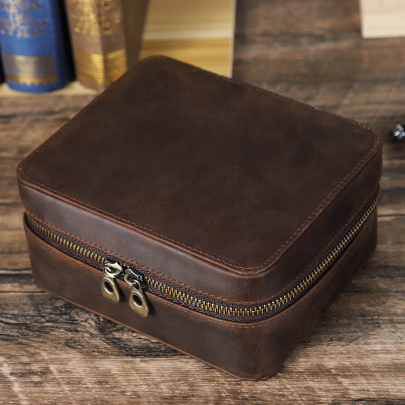 Premium Genuine Leather Watch Travel Case — 3-Slot Storage with Extra Compartment for Accessories
