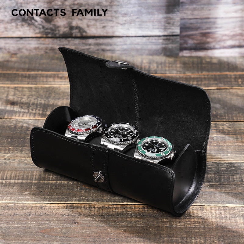 Personalized Watch Roll Black brown- Add name or initials Genuine leather watch box By Watchfable