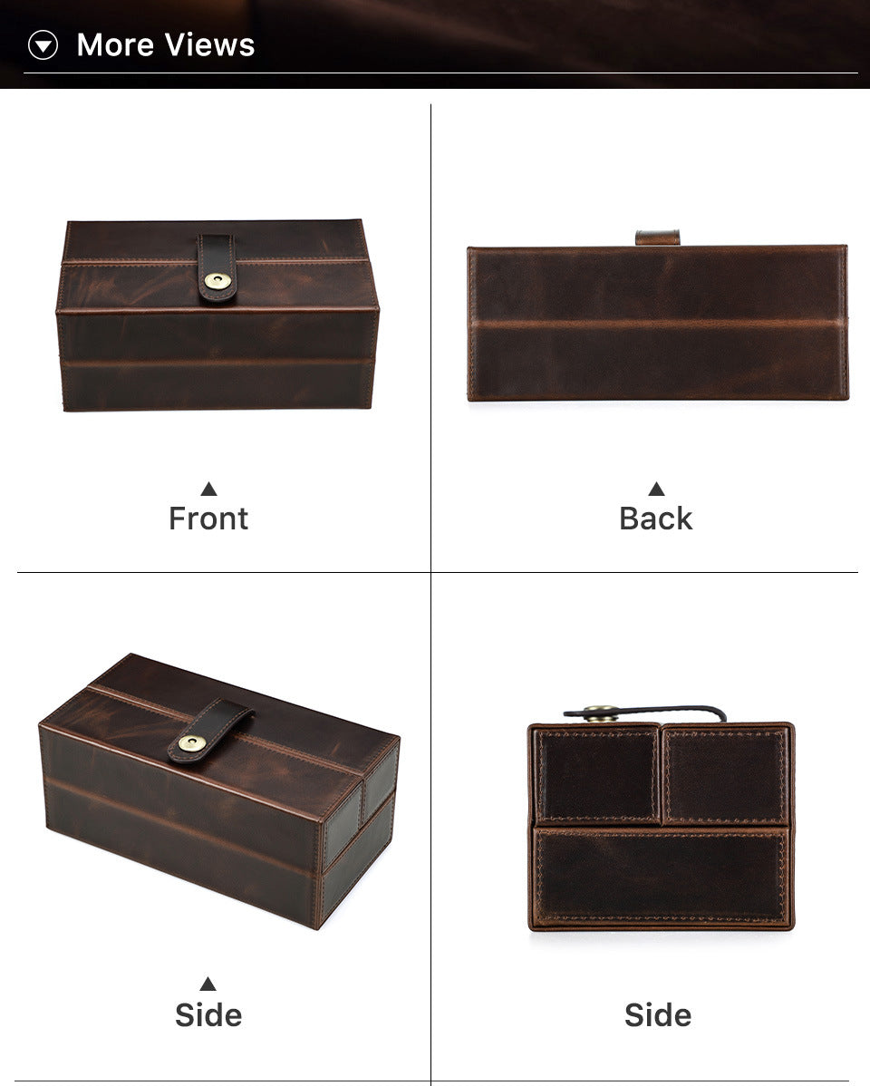 Premium Storage Case Luxury Double Open Leather Watch Organizer Box — Holds 3 Watches