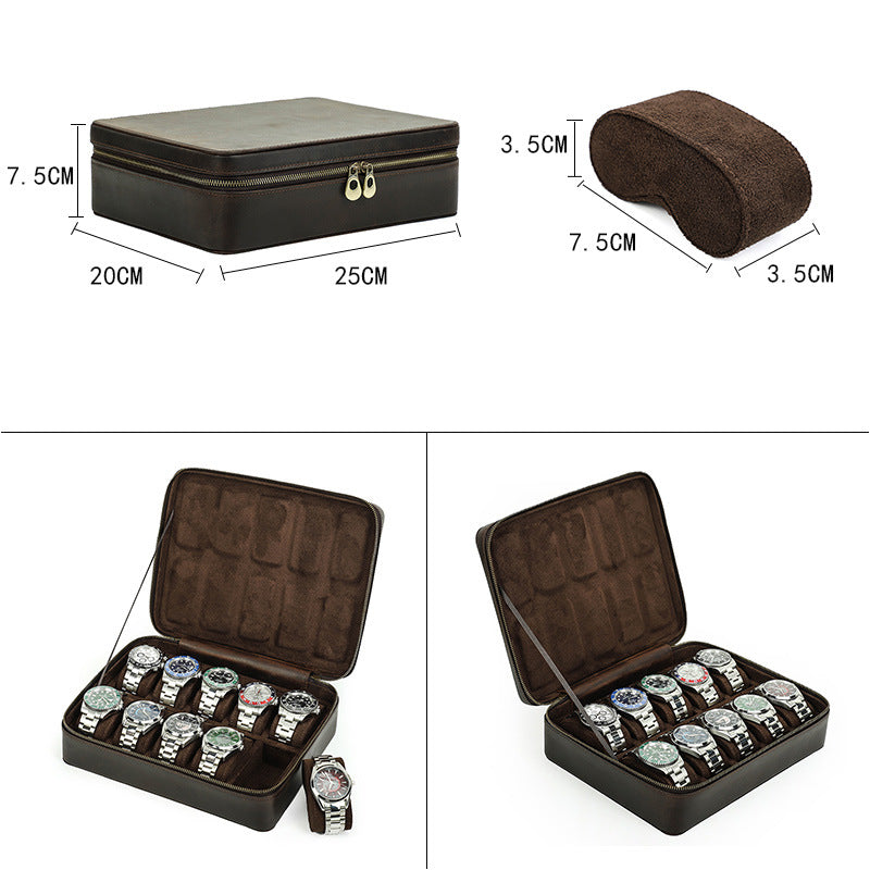 Premium Genuine Leather Watch Case – 10 Slot Luxury Storage Organizer