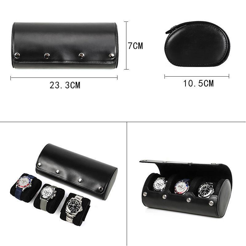Luxury Genuine Leather Watch Roll Case – Premium Travel & Storage Organizer for 3 Watches