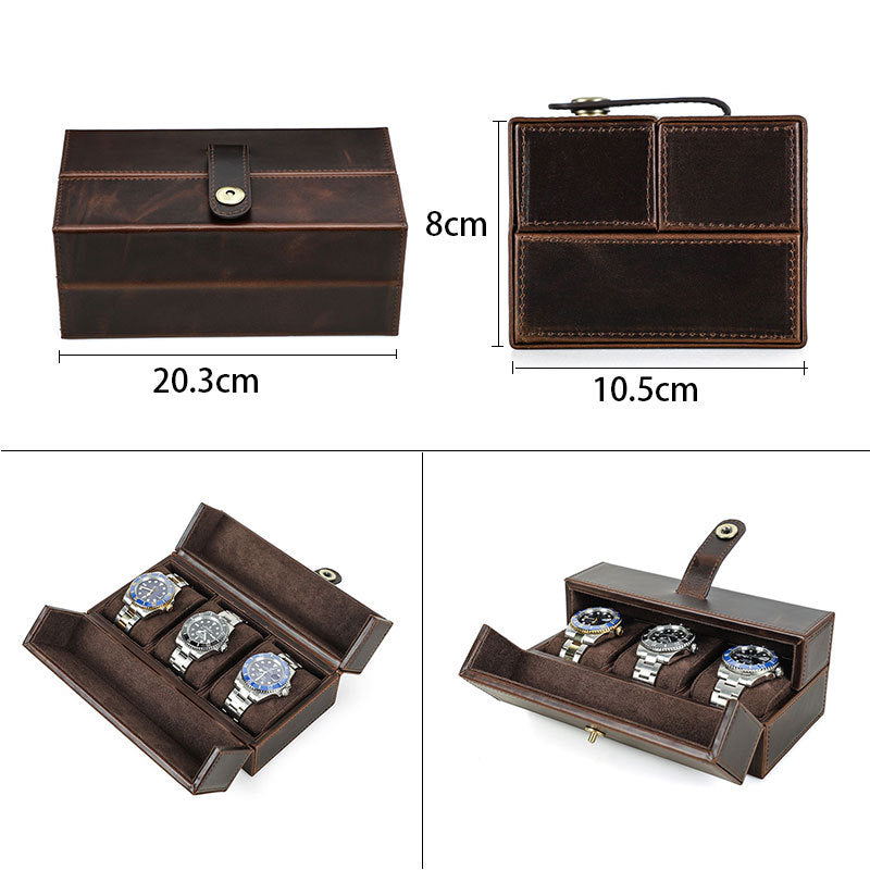 Premium Storage Case Luxury Double Open Leather Watch Organizer Box — Holds 3 Watches