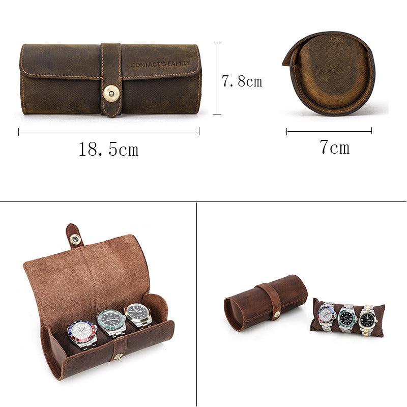 Personalized Watch Roll Black brown- Add name or initials Genuine leather watch box By Watchfable