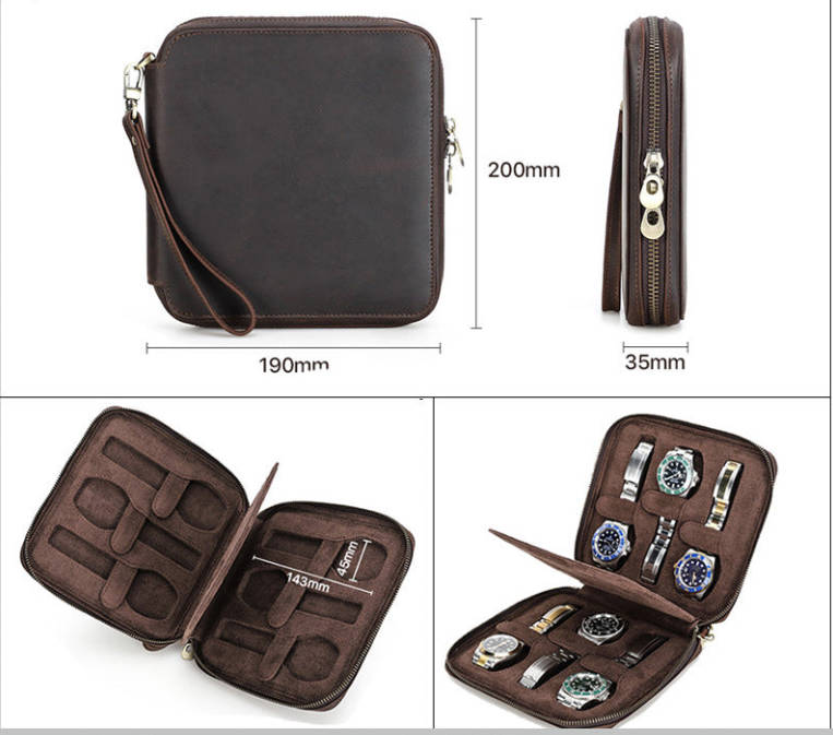 Luxury Genuine Leather Watch Case — Holds 6 Watches for Travel & Storage handmade